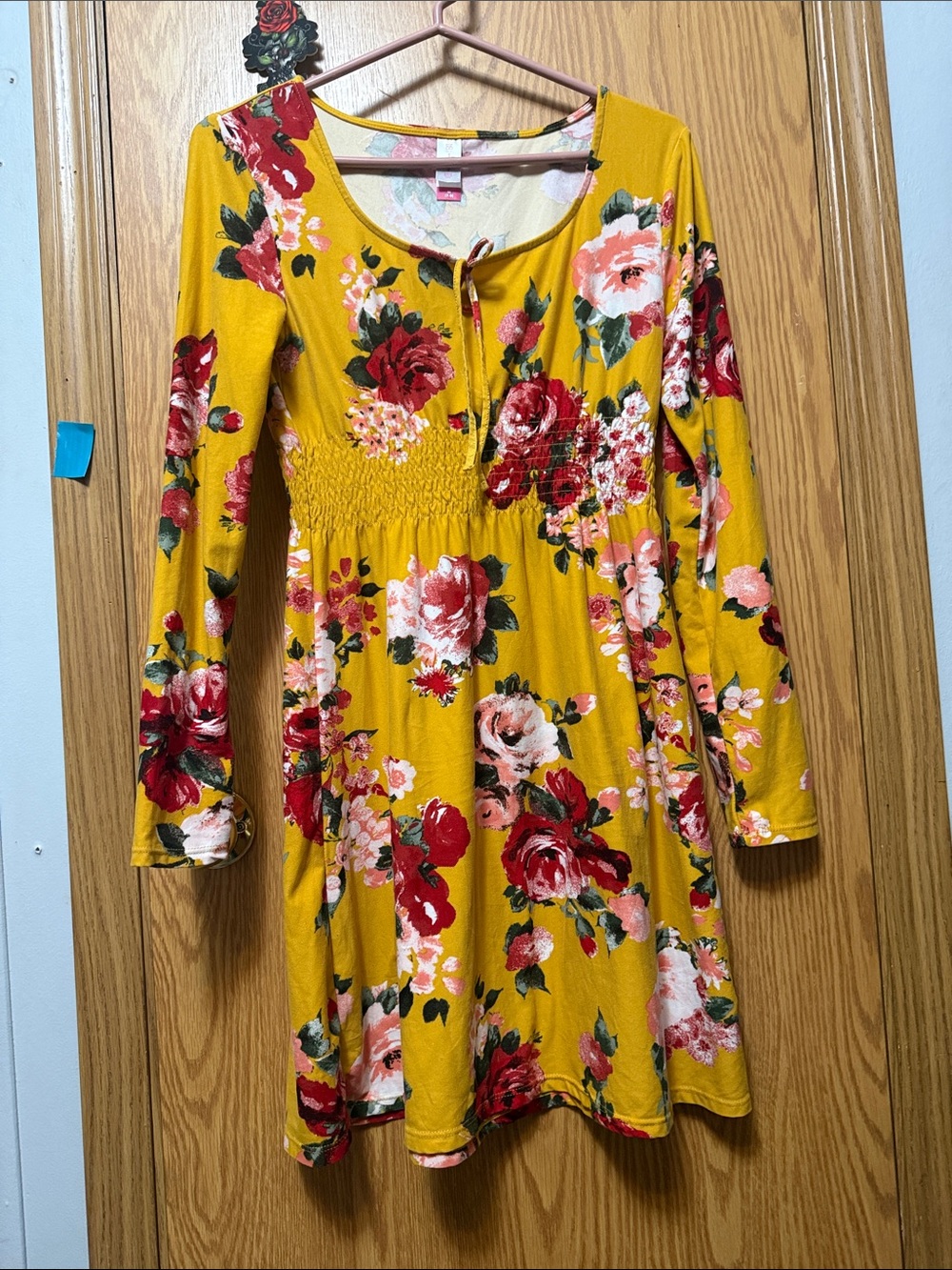 Mustard Yellow Floral Long Sleeve Dress